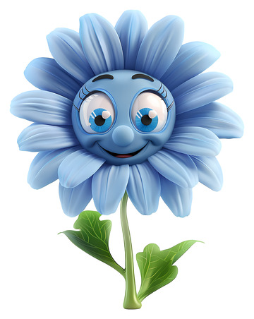 微笑的蓝色花朵3D插画免抠透明png素材2