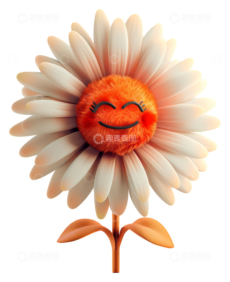 高清大图下载【趣麦麦图】可爱的白色花朵3D插画免抠透明png素材