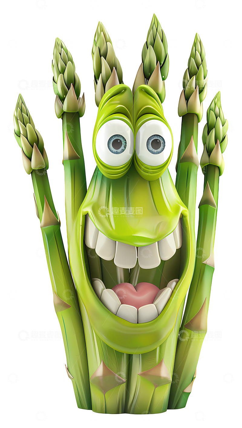 高清大图下载【趣麦麦图】快乐的芦笋3D卡通插画免抠透明png素材