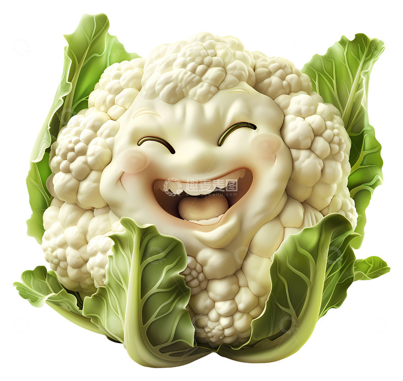 高清大图下载【趣麦麦图】大笑的花椰菜角色3D卡通插画png素材