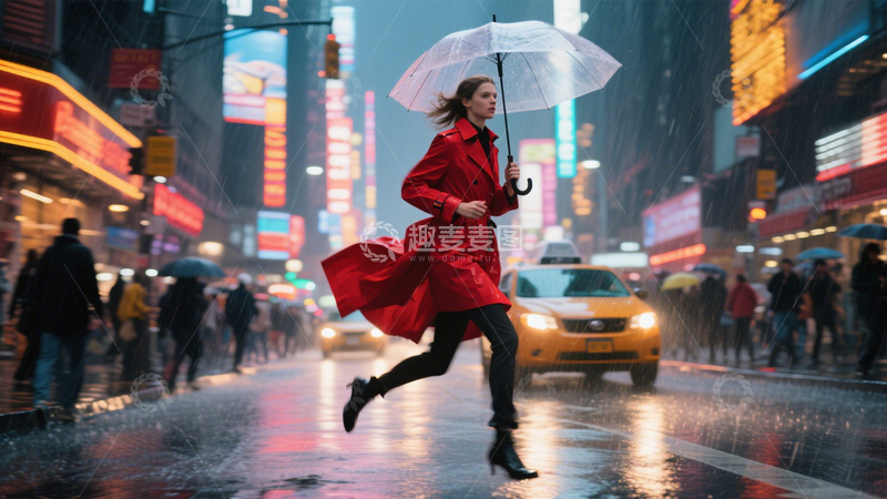 高清大图下载【趣麦麦图】雨夜撑伞的孤独背影1