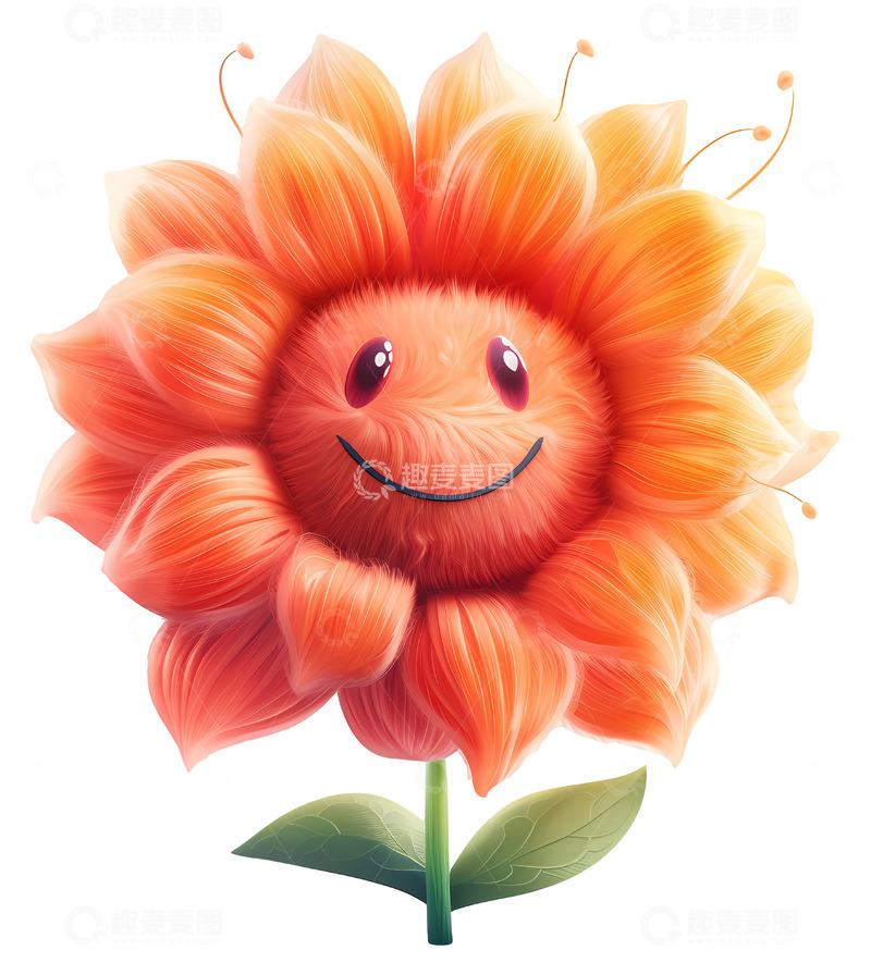 高清大图下载【趣麦麦图】可爱的橙色花朵3D插画免抠透明png素材