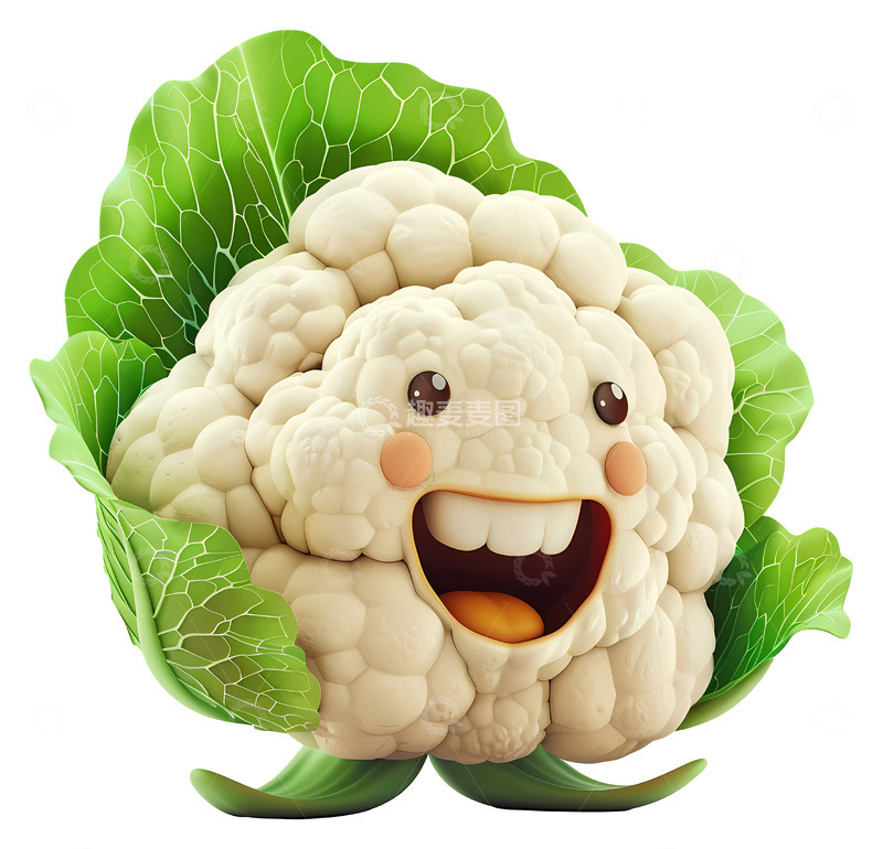 高清大图下载【趣麦麦图】快乐的花椰菜角色3D卡通插画png素材2