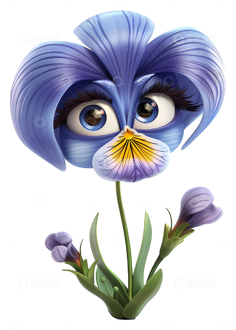 高清大图下载【趣麦麦图】可爱的蓝色花朵3D插画免抠透明png素材