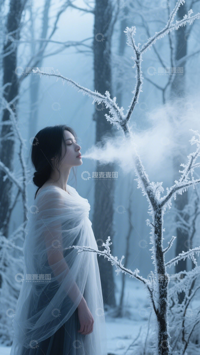 高清大图下载【趣麦麦图】雪林中的清冷仙子