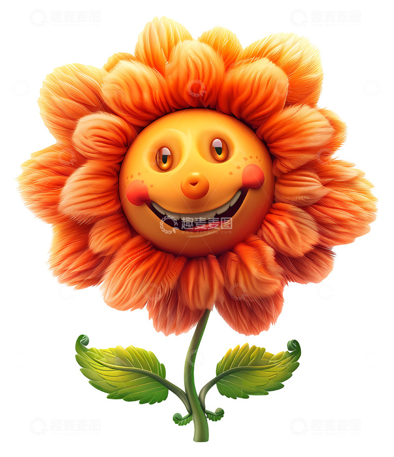 高清大图下载【趣麦麦图】带着微笑的快乐橙色花朵3D插画png素材