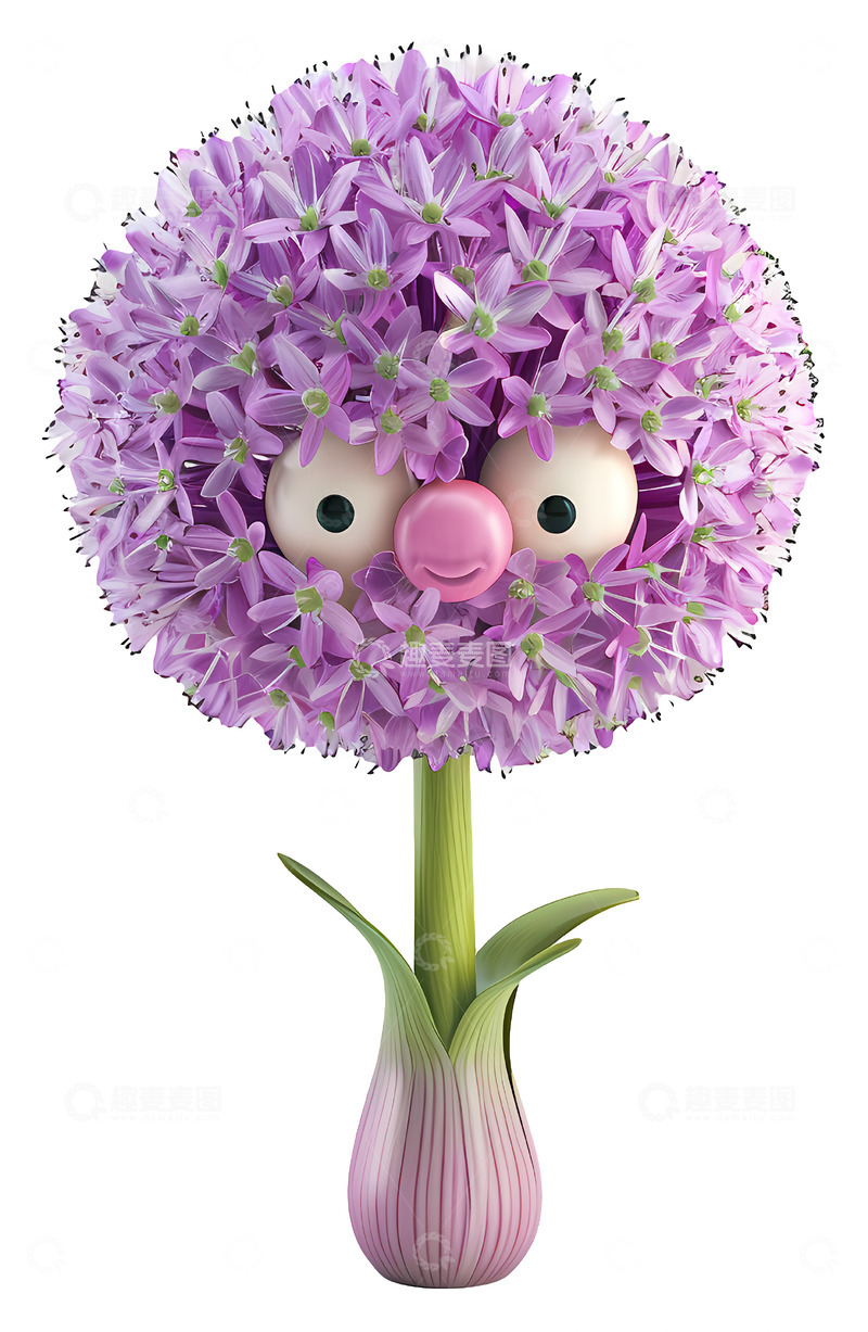 高清大图下载【趣麦麦图】微笑的紫色花朵3D插画透明png素材