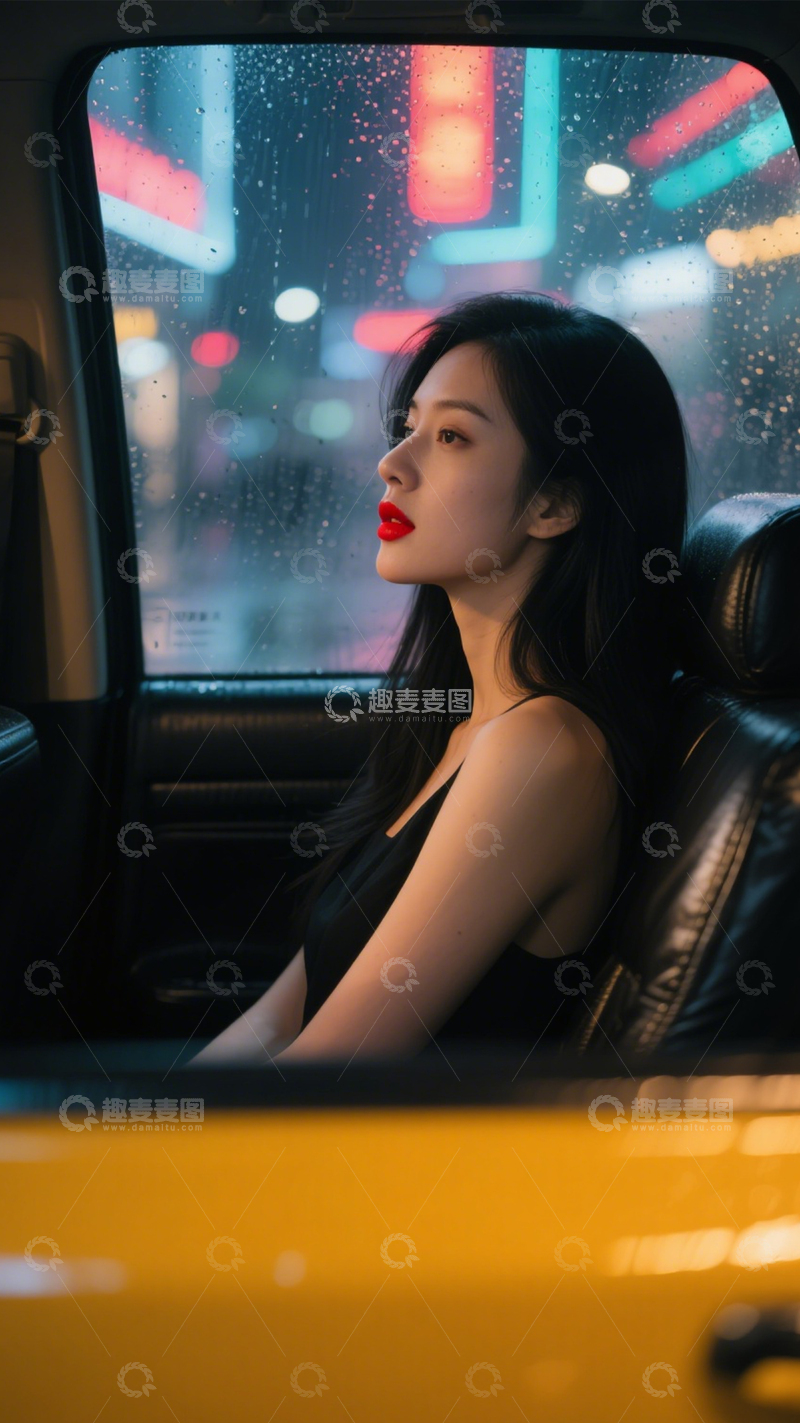 高清大图下载【趣麦麦图】雨夜车中的氛围感