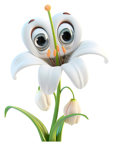 白色花朵，大眼睛3D插画png素材