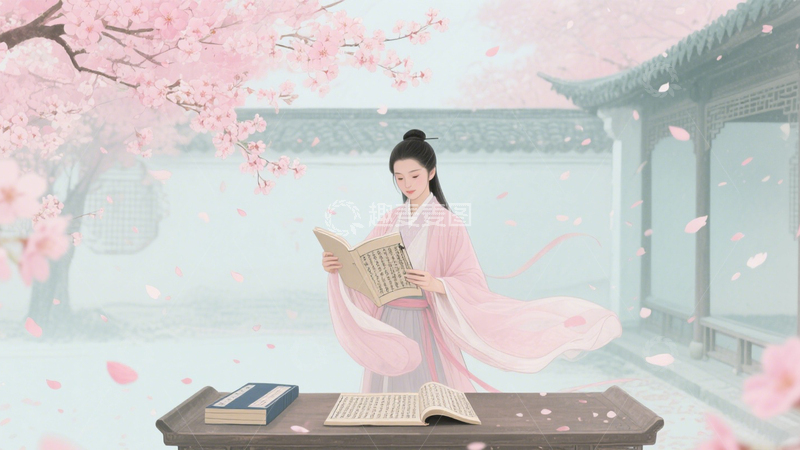 高清大图下载【趣麦麦图】樱花树下的古风阅读2