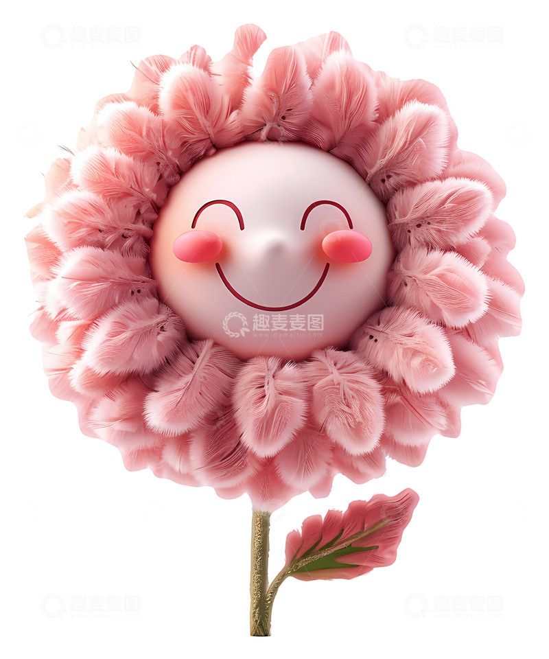 高清大图下载【趣麦麦图】可爱的粉色微笑风格花朵3D插画png素材