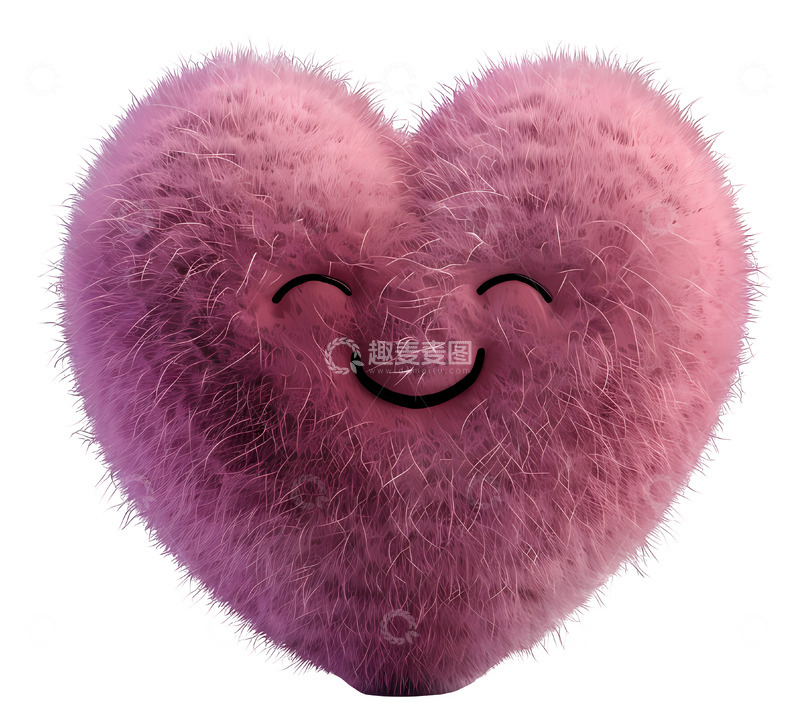 高清大图下载【趣麦麦图】毛茸茸的粉色爱心带微笑3D插画png素材
