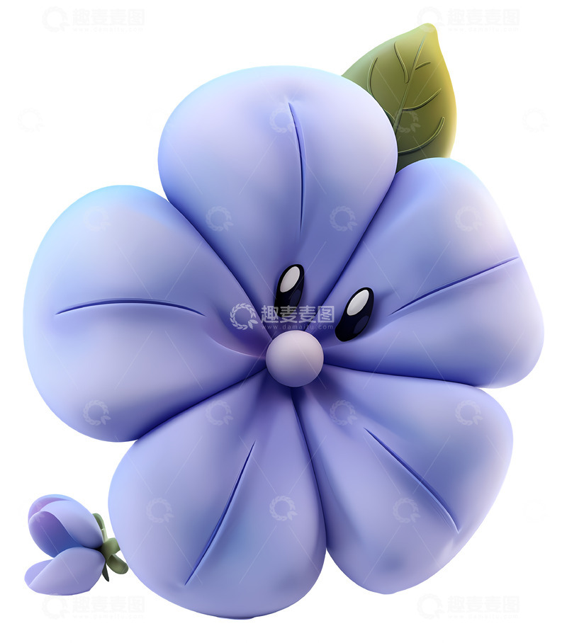 高清大图下载【趣麦麦图】蓝色花朵3D插画免抠透明png素材