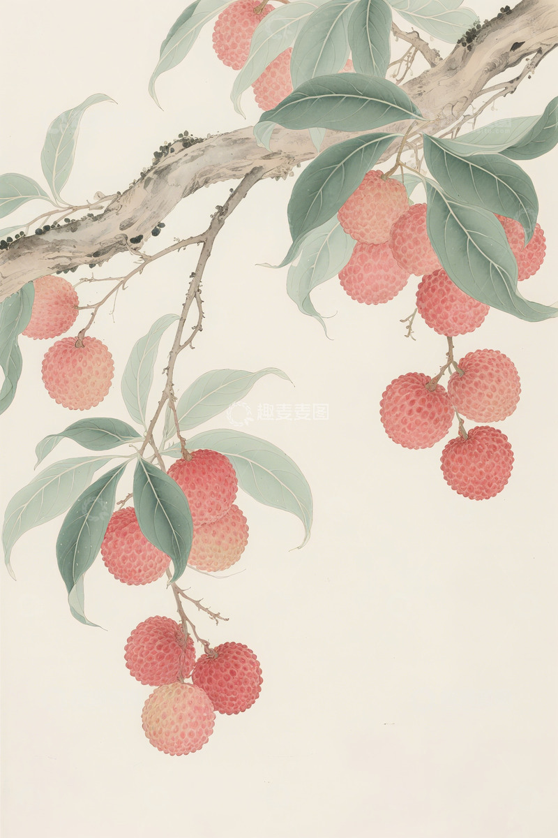 高清大图下载【趣麦麦图】荔枝工笔水墨画5
