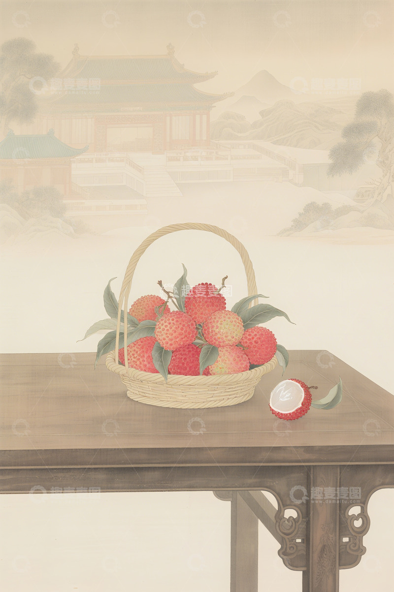 高清大图下载【趣麦麦图】荔枝工笔水墨画3