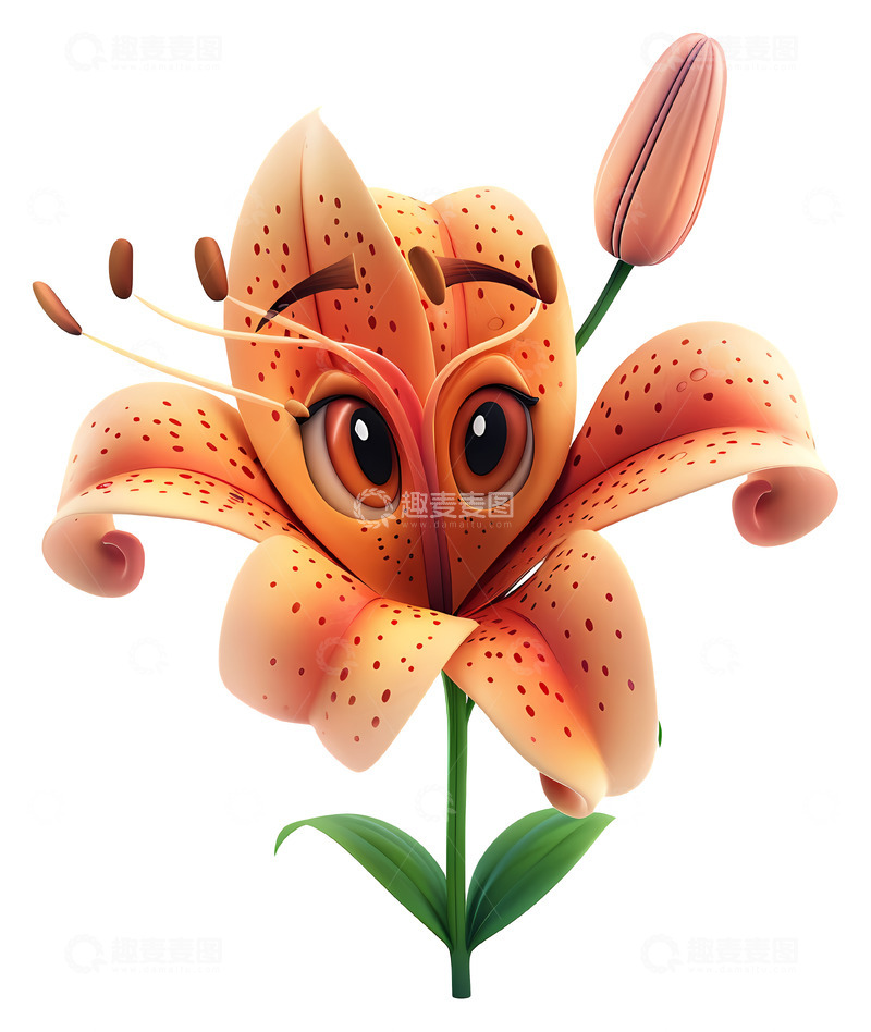 高清大图下载【趣麦麦图】橙色百合3D插画免抠透明png素材