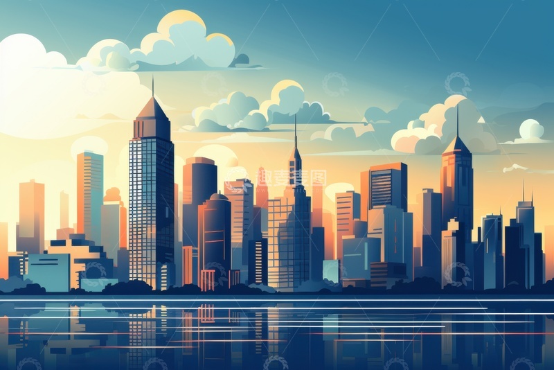 高清大图下载【趣麦麦图】手绘城市高楼建筑风景