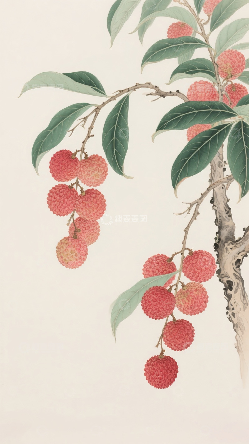 高清大图下载【趣麦麦图】荔枝工笔水墨画2