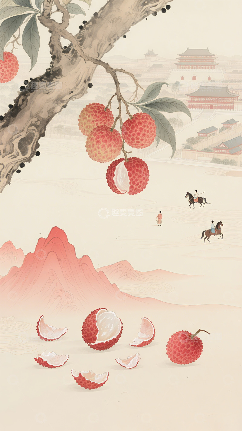 高清大图下载【趣麦麦图】荔枝工笔水墨画