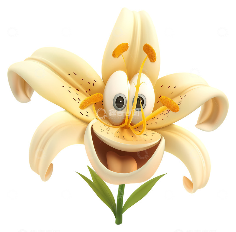 高清大图下载【趣麦麦图】带眼睛的黄色花朵3D插画透明png素材