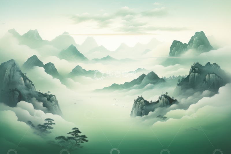 高清大图下载【趣麦麦图】复古简约中国风青山背景