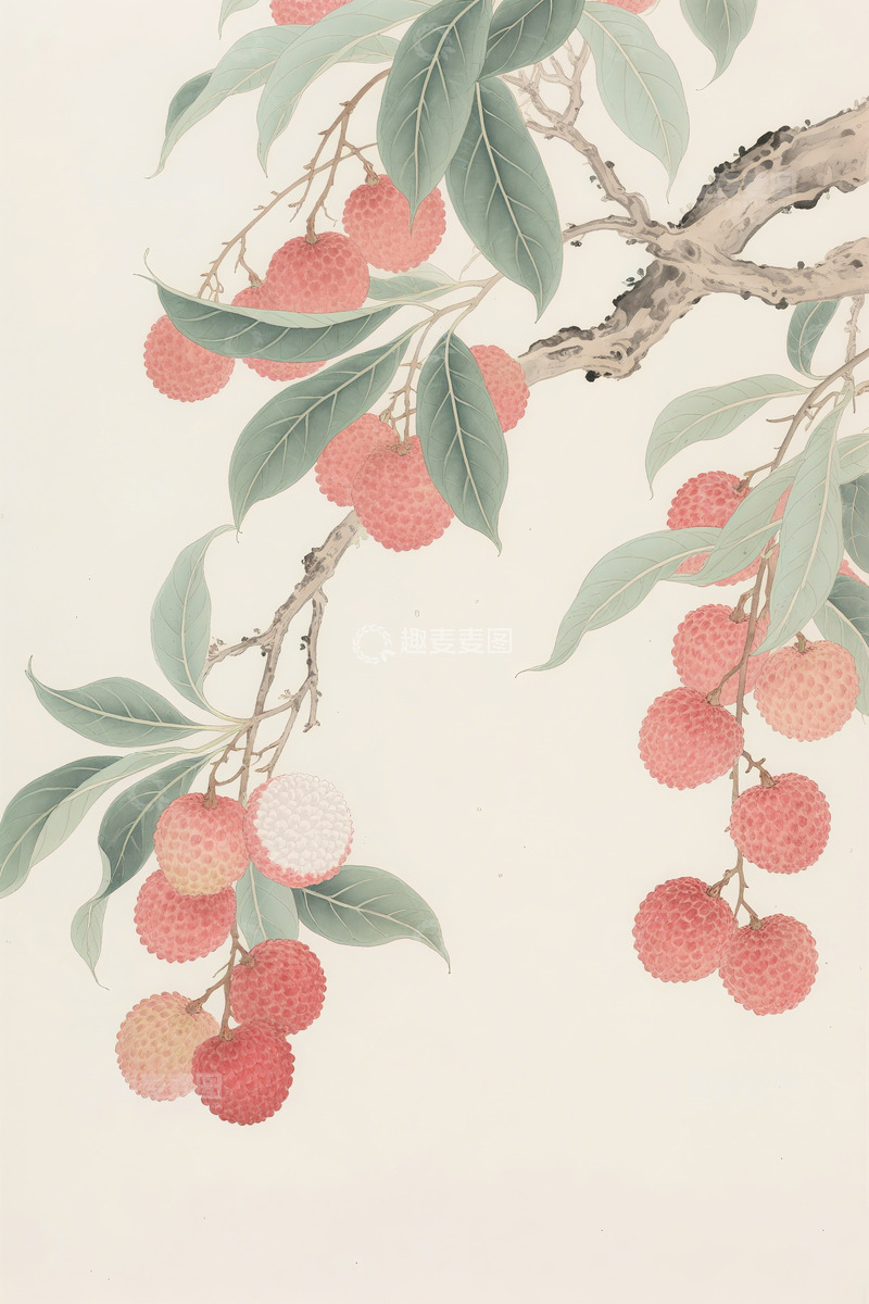 高清大图下载【趣麦麦图】荔枝工笔水墨画6