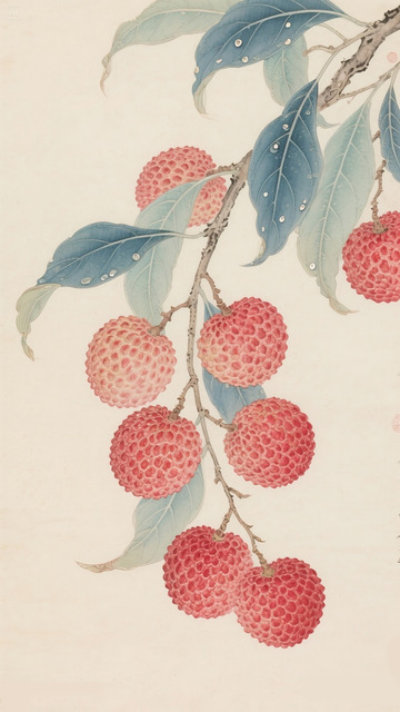 水墨工笔国风荔枝枝叶果实插画素材11