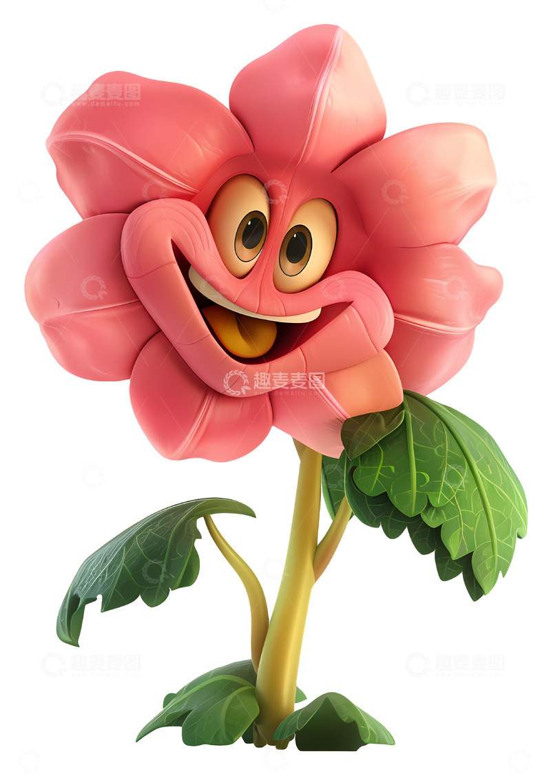 高清大图下载【趣麦麦图】粉色花瓣的微笑花朵3D插画png素材