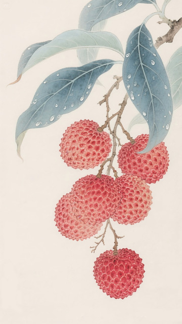 水墨工笔国风荔枝枝叶果实插画素材10