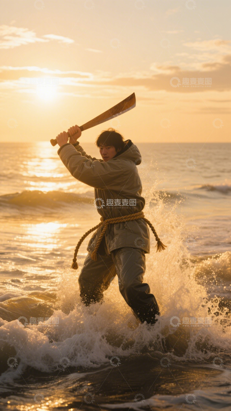 高清大图下载【趣麦麦图】海边武者的夕阳武术1