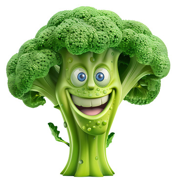 微笑的西兰花角色3D插画png素材