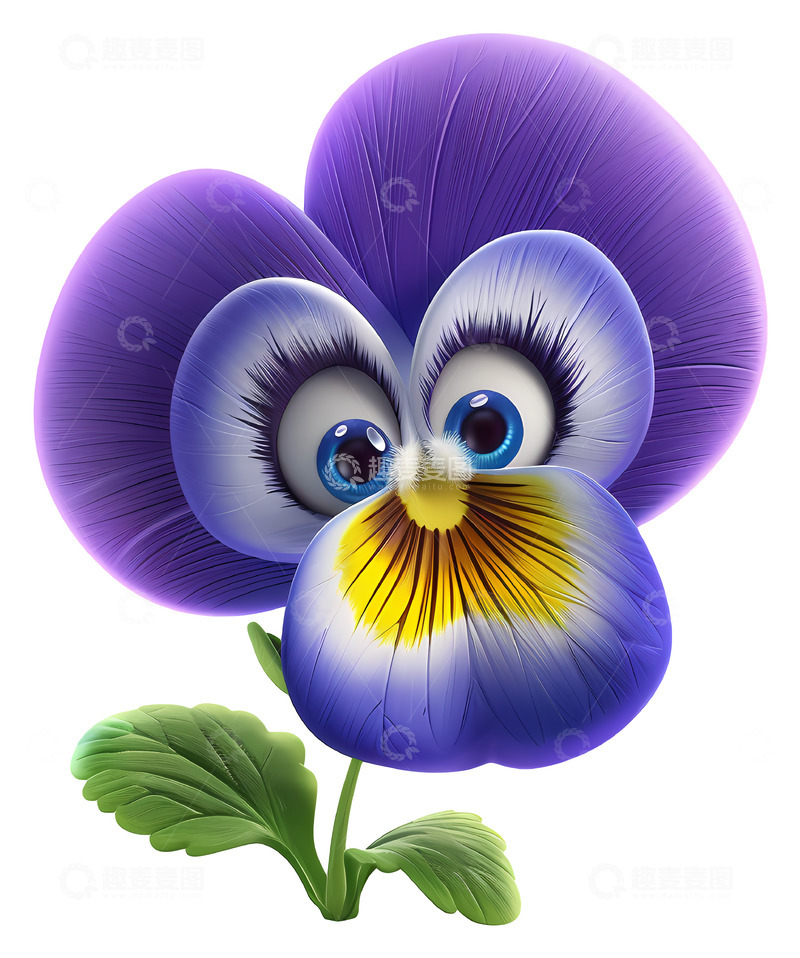 高清大图下载【趣麦麦图】可爱的动画花朵，带眼睛3D插画png素材