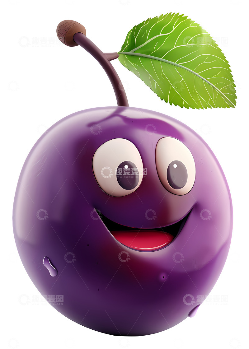 高清大图下载【趣麦麦图】微笑的紫色水果角色3D插画png素材