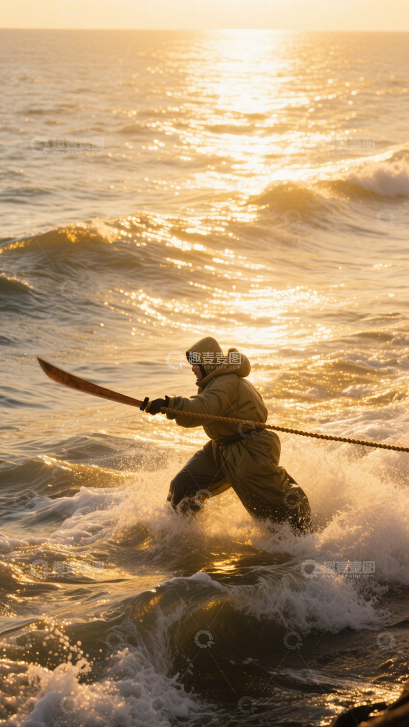 高清大图下载【趣麦麦图】海边武者的夕阳武术