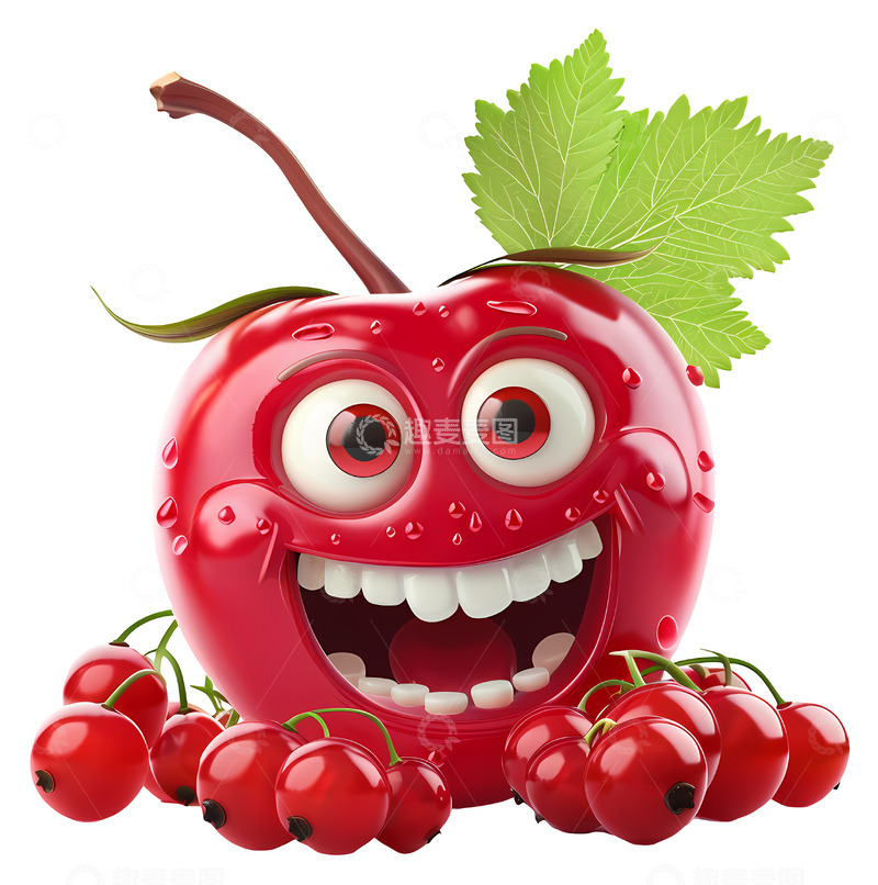 高清大图下载【趣麦麦图】微笑快乐的樱桃插画3D插画免抠png素材