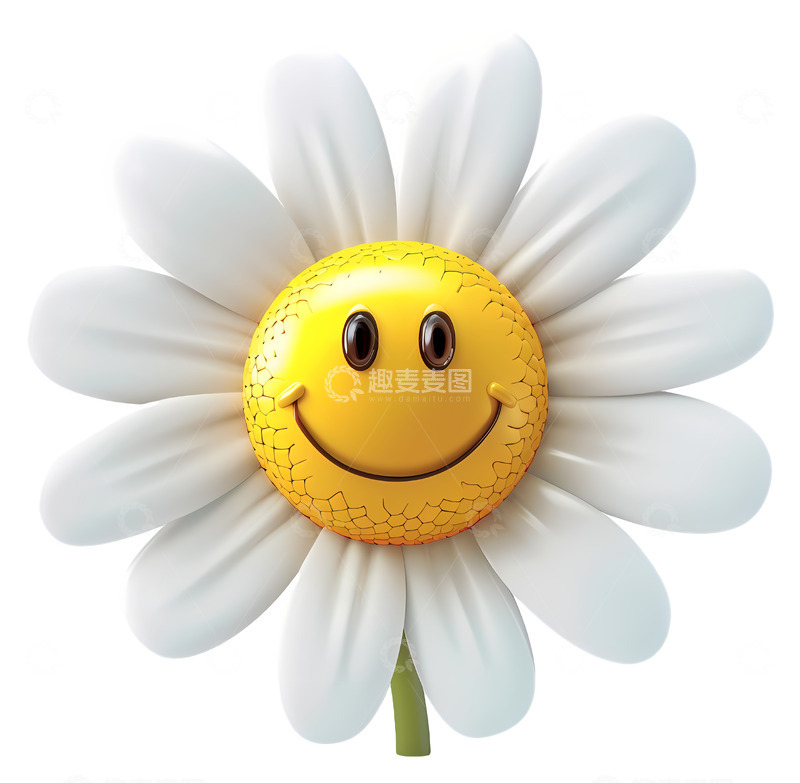 高清大图下载【趣麦麦图】微笑的雏菊角色3D插画透明png素材