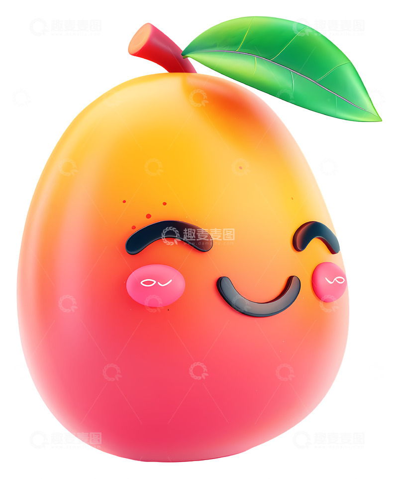 高清大图下载【趣麦麦图】可爱的微笑的水果3D插画透明png素材