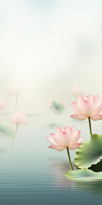 手绘复古风荷花荷叶