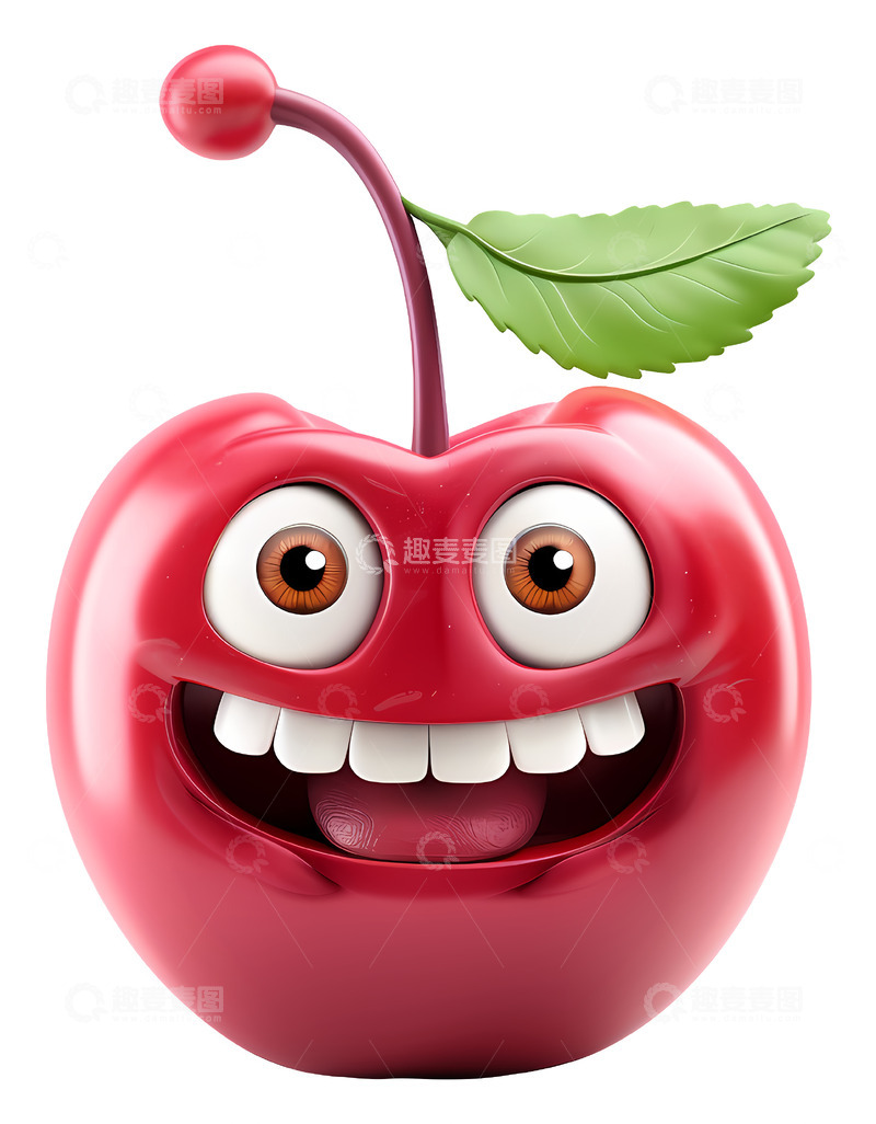 高清大图下载【趣麦麦图】带快乐表情的樱桃3D插画png素材