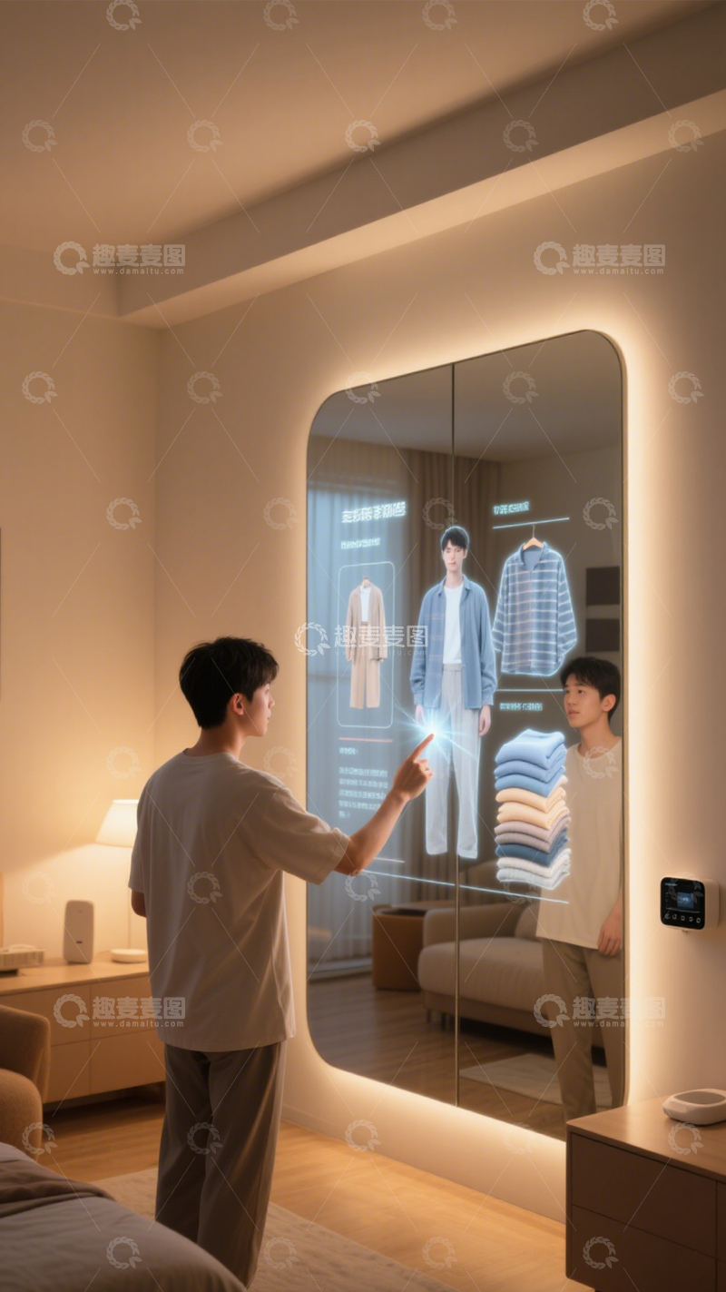 高清大图下载【趣麦麦图】智能穿衣镜的科技互动2