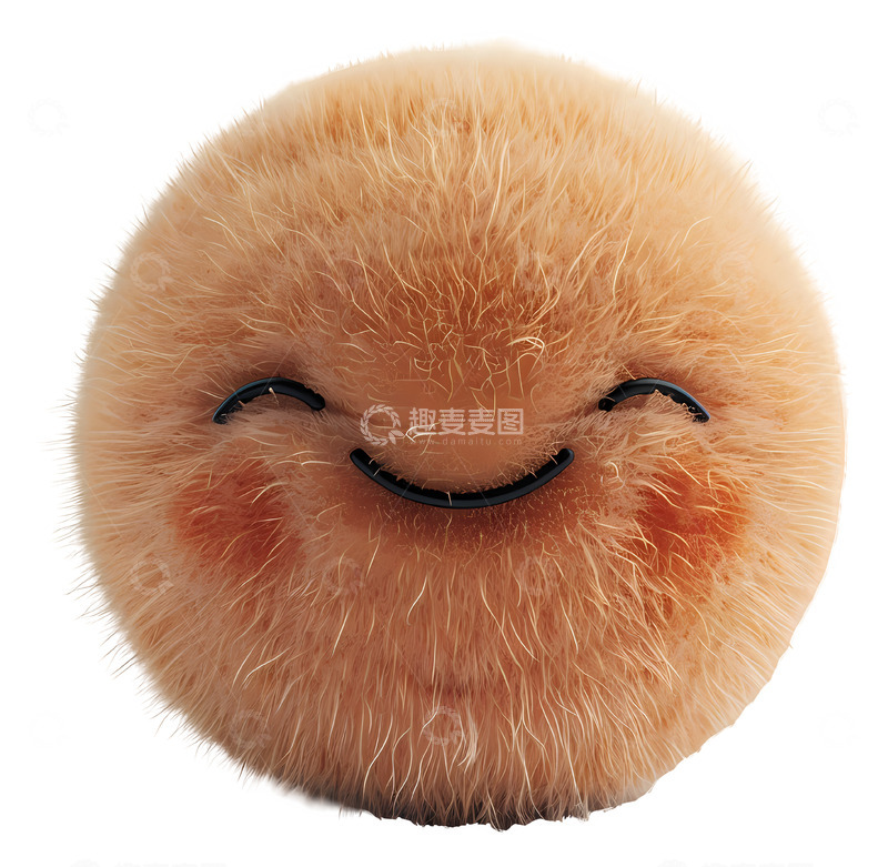 高清大图下载【趣麦麦图】可爱的微笑的毛茸茸的球3D插画png素材1