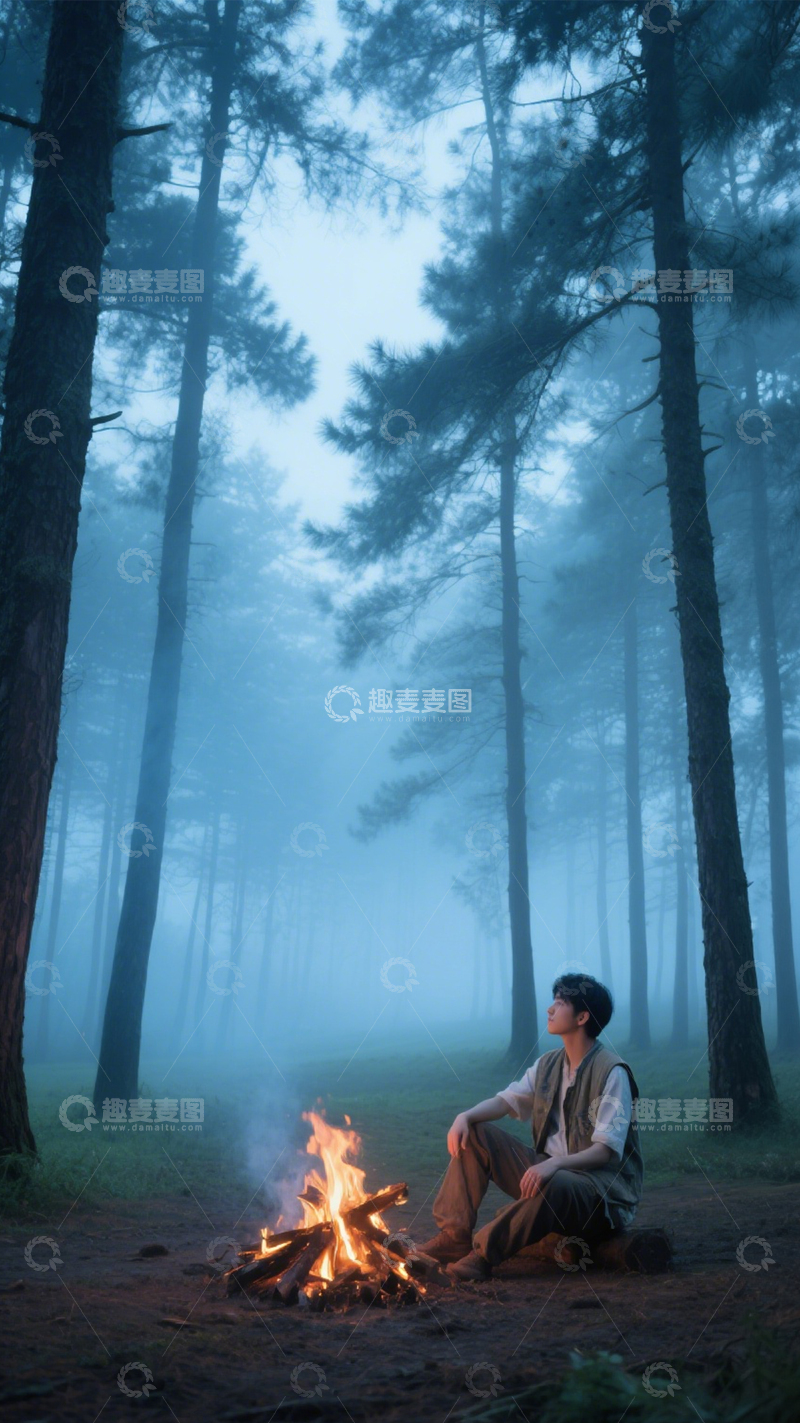 高清大图下载【趣麦麦图】林间露营的自然宁静