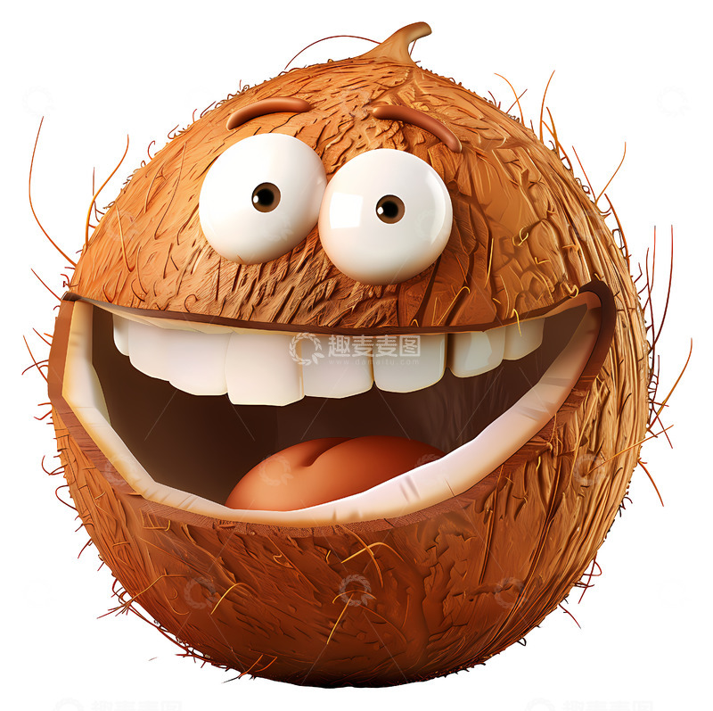 高清大图下载【趣麦麦图】微笑的椰子角色插画3D插画透明png素材