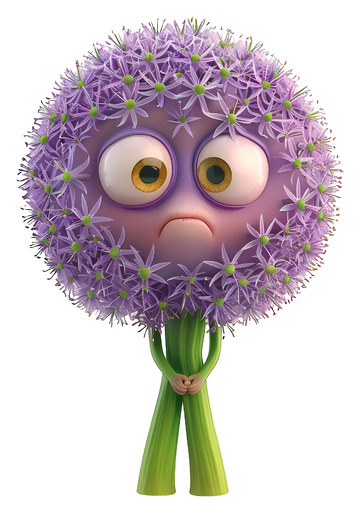 悲伤的紫色花朵3D插画透明png素材