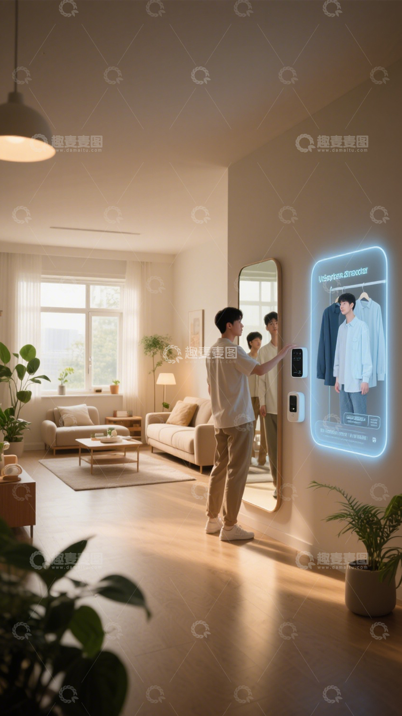 高清大图下载【趣麦麦图】智能穿衣镜的科技互动1