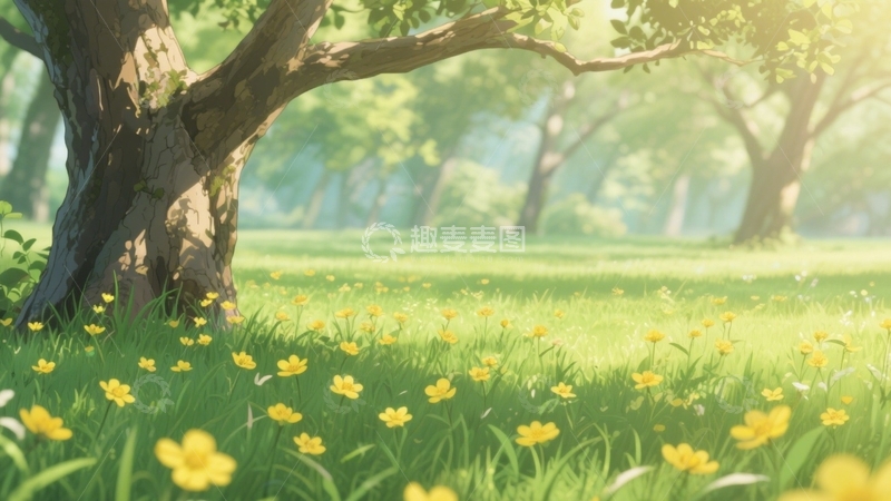 高清大图下载【趣麦麦图】林间花野的暖阳小憩壁纸