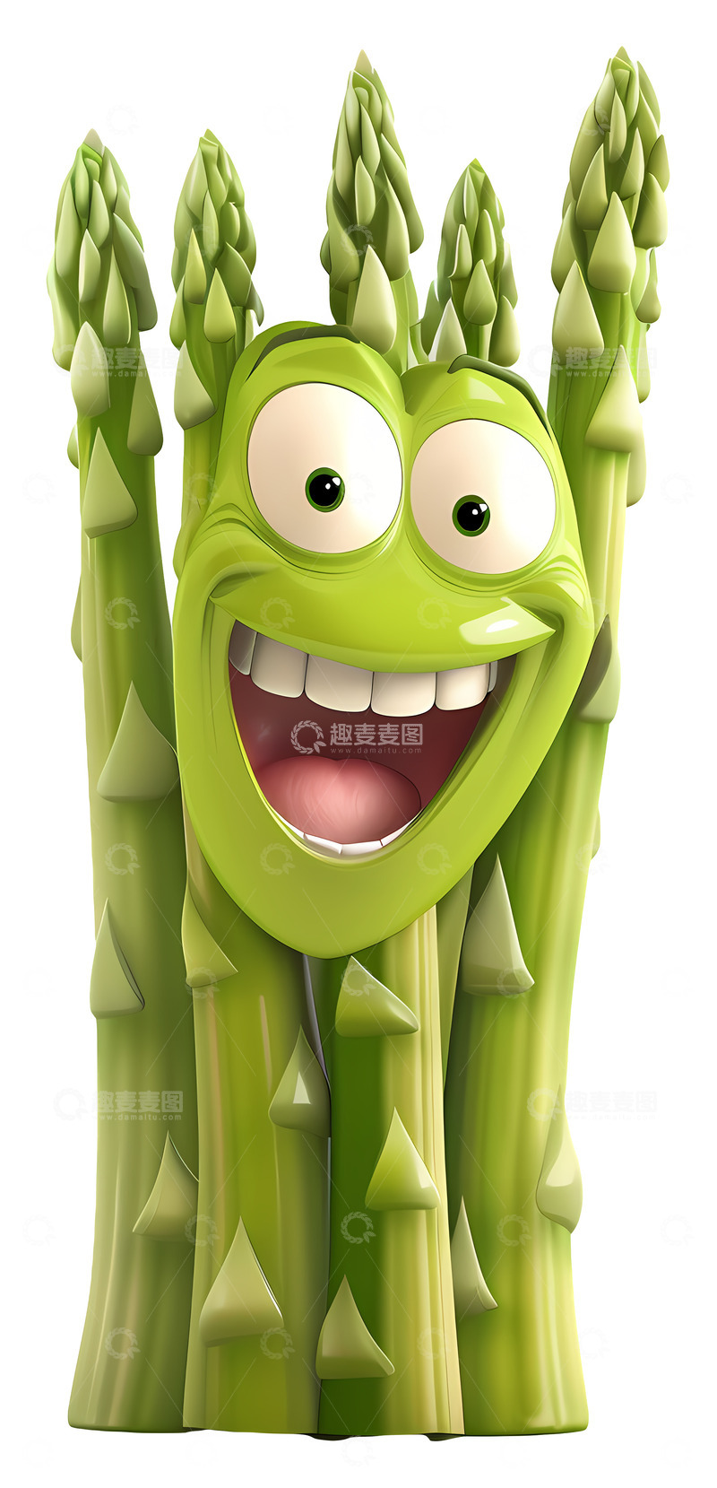高清大图下载【趣麦麦图】微笑的芦笋3D插画免抠透明png素材
