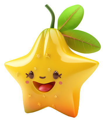 快乐的黄色杨桃3D插画透明png素材