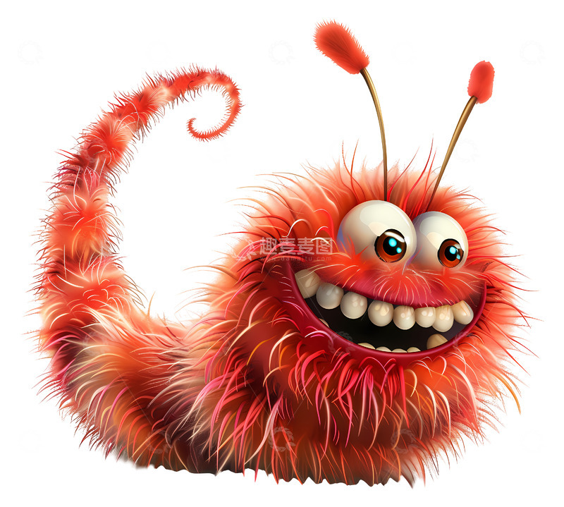 高清大图下载【趣麦麦图】带触角微笑毛茸茸的生物3D插画png素材