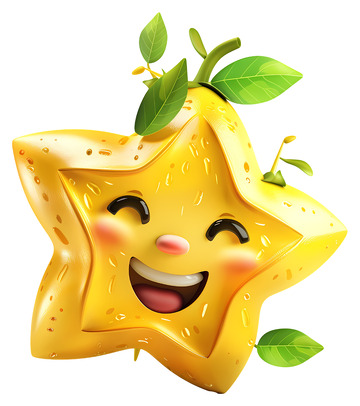 快乐的黄色杨桃3D插画透明png素材1